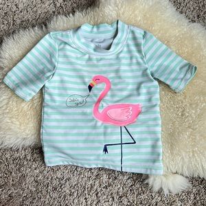 Carter’s rash guard shirt size 3T mint stripes with pink flamingo
